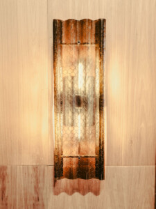 Tall Amber Salvaged Corrugated Safety Glass Sconce
