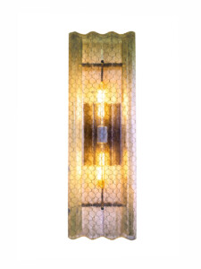 Tall Salvaged Corrugated Safety Glass Sconce
