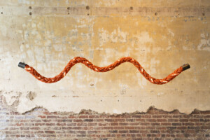 Salvaged Orange Dock Rope Light Sculpture – 10 Ft